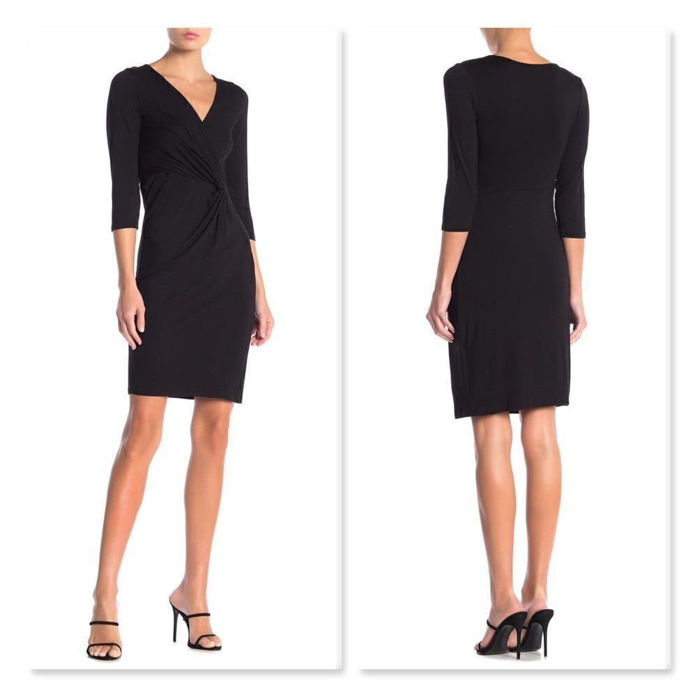 BLVD 3/4 Length Sleeve Twist Solid Dress sz Medium